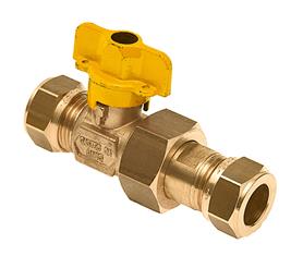 Gaskogelkraan 22mm knel x kopp.15mm knel