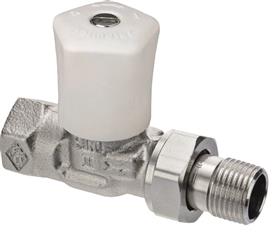 Heimeier radiatorkraan 1/2" recht +witte knop vernikkeld nr 0122-02.50