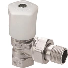 Heimeier radiatorkraan 1/2" haaks +witte knop vernikkeld nr 0121-02.50