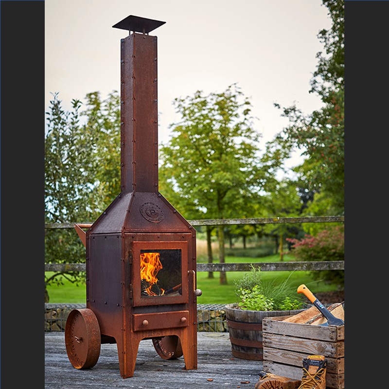 Bijuga tuinkachel met wielen en duwstang - Corten
