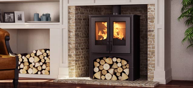 Hout-cv vrijstaande kachel Lodge met houtvak
